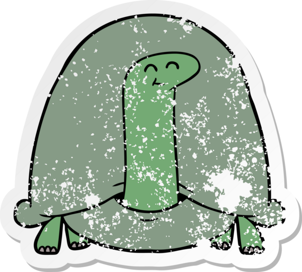 Bir insan tarafından çizilmiş karikatür kaplumbağasının sıkıntılı çıkartması.