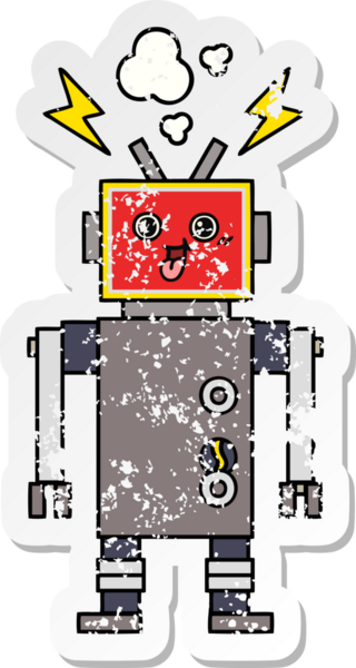 Bir insan tarafından çizilmiş sevimli, çılgın bir robotun sıkıntılı çıkartması.