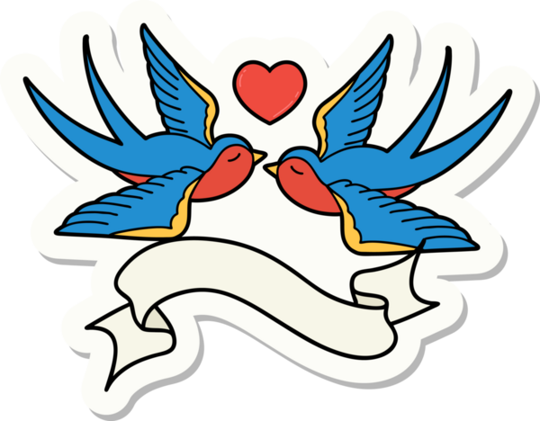 Kırlangıç sancağıyla dövme stili çıkartması ve bir insan tarafından çizilmiş bir kalp.