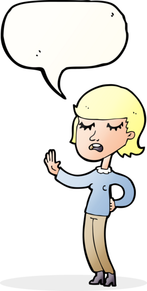 Bir insan tarafından çizilmiş konuşma balonuyla görmezden gelen karikatür kadını.