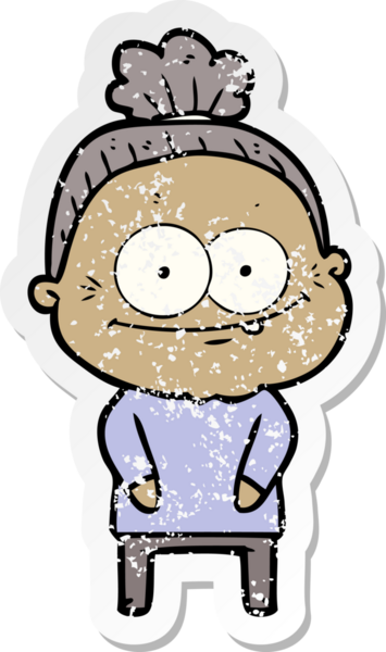 Bir insan tarafından çizilmiş mutlu, yaşlı bir kadının sıkıntılı çıkartması.