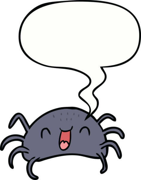 Bir insan tarafından çizilmiş konuşma balonlu cadılar bayramı örümceği çizgi filmi.