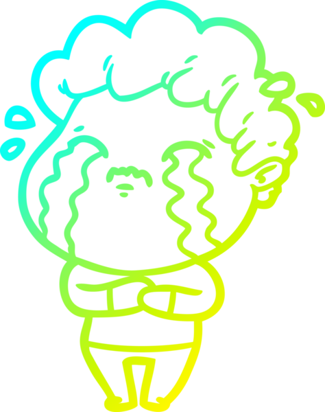 Bir insan tarafından çizilmiş ağlayan bir çizgi film karakteri çizimi.