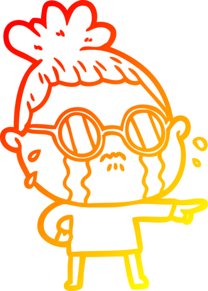 Bir insan tarafından çizilmiş gözlüklü, ağlayan bir kadının çizgi film çizimi.