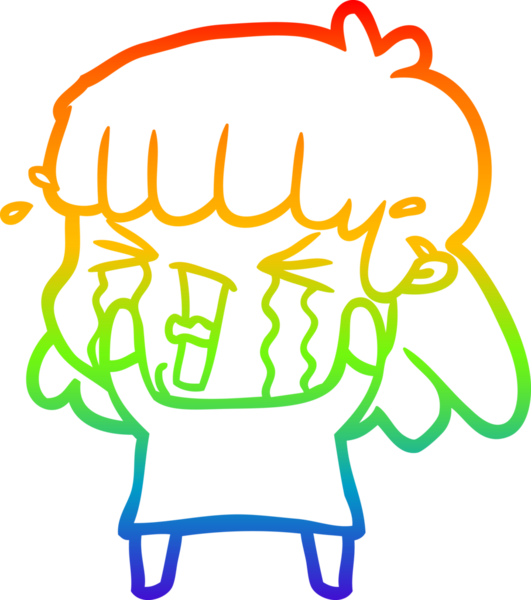 Gökkuşağı gradyan çizgi çizimi Bir insan tarafından çizilmiş gözyaşları içinde bir çizgi kadın