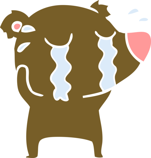 Bir insan tarafından çizilmiş düz renkli karikatür ağlayan ayı