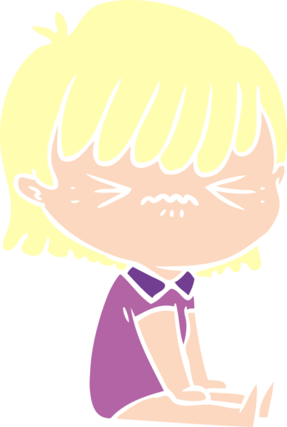 Bir insan tarafından çizilmiş düz renkli çizgi film kızı.