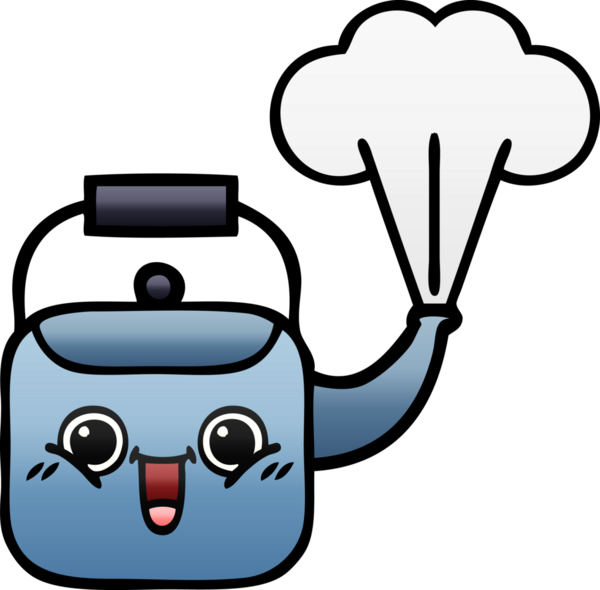 Bir insan tarafından çizilmiş dumanı tüten bir çaydanlığın gölgeli çizgi filmi.