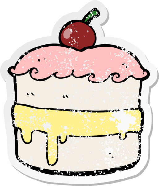 Bir insan tarafından çizilmiş karikatür pastasının sıkıntılı etiketi.