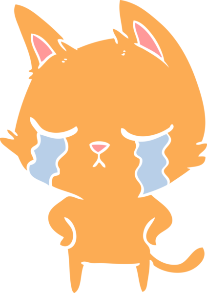 Bir insan tarafından çizilmiş düz renkli çizgi film kedisi.