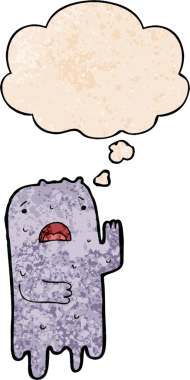 Bir insan tarafından çizilmiş grunge desenli düşünce baloncuklu çizgi film hayaleti.