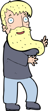 Çizgi film, bir insan tarafından çizilmiş sakallı adamı heyecanlandırıyor.