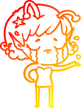 Bir insan tarafından çizilmiş, ağlayan uzaylı bir kızın sıcak çizgi çizimi.