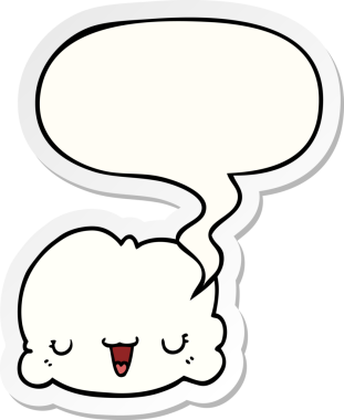 Bir insan tarafından çizilmiş baloncuk çıkartmalı şirin bir çizgi film bulutu.