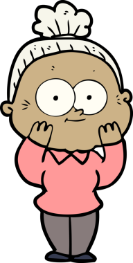 Bir insan tarafından çizilmiş mutlu yaşlı kadın çizgi filmi.