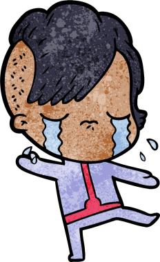 Bir insan tarafından çizilmiş uzay giysileri içinde ağlayan bir kız.