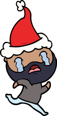 Bir insanın çizdiği Noel Baba şapkasıyla ağlayan sakallı bir adamın el çizimi.