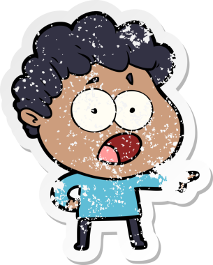 Bir insan tarafından çizilen şaşkınlık içinde soluk soluğa kalmış bir çizgi film karakterinin sıkıntılı çıkartması.