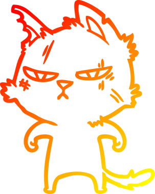 Bir insan tarafından çizilmiş sert bir çizgi film kedisinin sıcak çizgi çizimi