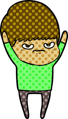 Bir insan tarafından çizilmiş kızgın çizgi film çocuğu.