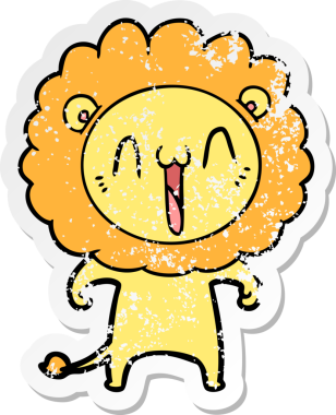 Bir insan tarafından çizilmiş mutlu çizgi film aslanının sıkıntılı çıkartması.