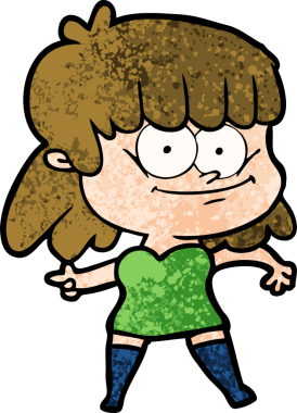 Bir insan tarafından çizilmiş gülümseyen çizgi film kızı.