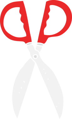 Bir insan tarafından çizilen makasın düz renk çizimi