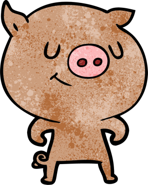 Bir insan tarafından çizilmiş mutlu çizgi film domuzu.