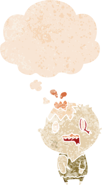 Grunge 'da düşünce baloncuğu olan çizgi film zombisi bir insan tarafından çizilmiş dertli retro tarzı.