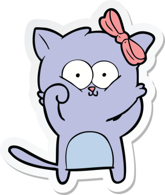 Bir insan tarafından çizilmiş çizgi film kedisinin çıkartması.