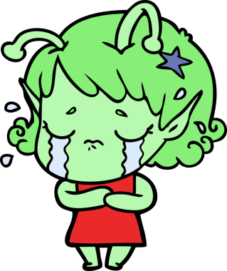 Bir insan tarafından çizilmiş ağlayan uzaylı kız çizgi filmi.