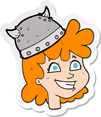 Bir insan tarafından çizilmiş dişi Viking suratının çıkartması.