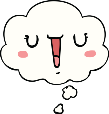 Bir insan tarafından çizilmiş düşünce baloncuklu mutlu çizgi film yüzü.