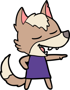 Bir insan tarafından çizilmiş gülen bir kurt.