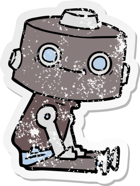 Bir insan tarafından çizilmiş karikatür robotunun sıkıntılı çıkartması.