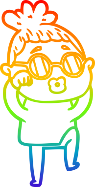 Bir insan tarafından çizilmiş gözlük takan yorgun bir kadının çizgi çizimi.