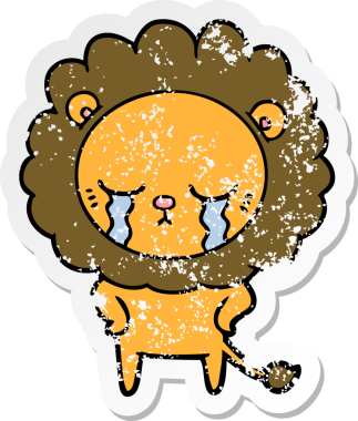 Bir insan tarafından çizilmiş ağlayan çizgi film aslanının sıkıntılı çıkartması.