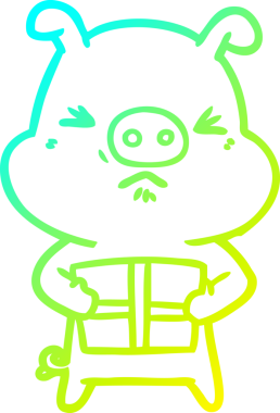 Bir insan tarafından çizilmiş yılbaşı hediyeli kızgın bir domuzun soğuk gradyan çizimi