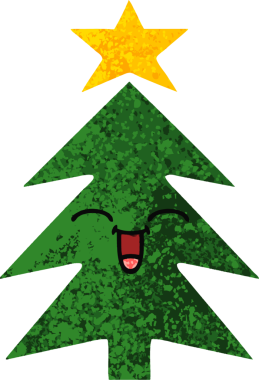 Bir insan tarafından çizilmiş bir noel ağacının retro çizim tarzı karikatürü.