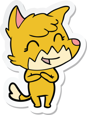 Bir insan tarafından çizilmiş mutlu bir tilkinin çıkartması.