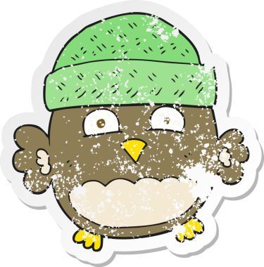 Bir insan tarafından çizilmiş sevimli bir baykuşun gerilmiş çıkartması.