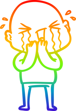 Bir insan tarafından çizilmiş ağlayan kel bir adamın çizgi çizimi.