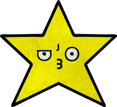 Bir insan tarafından çizilmiş altın yıldızın retro grunge desenli karikatürü