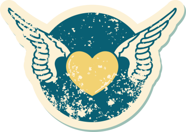 Bir insan tarafından çizilmiş kanatlı bir kalbin sembolik dövmesi.