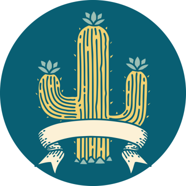 Bir insan tarafından çizilmiş bir kaktüs sancağıyla dövme stili simgesi