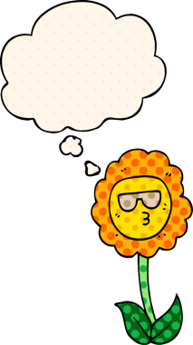 Bir insan tarafından çizilmiş, düşünce baloncuklu çizgi film çiçeği.