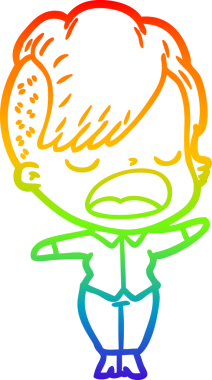 Gökkuşağı gradyan çizgi çizimi bir insan tarafından çizilen havalı hippi kız çizimi