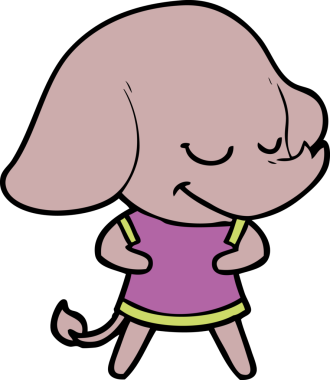 Bir insan tarafından çizilmiş gülümseyen bir fil.