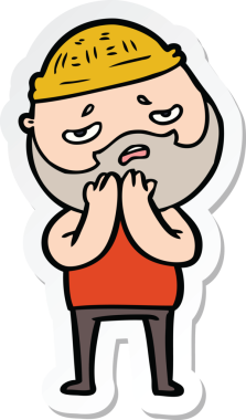 Bir insan tarafından çizilmiş sakallı endişeli bir karikatür çıkartması.