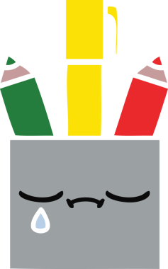 Bir insan tarafından çizilmiş bir kalem tenceresinin düz renkli retro karikatürü